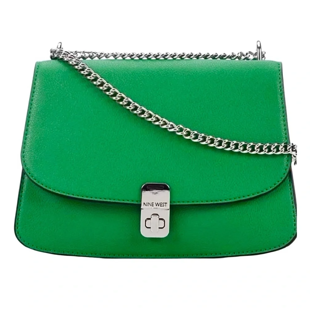 Nine West Green Minka Silver Chain Silver Logo Crossbody Bag and Handbag NWT - Picture 2 of 10